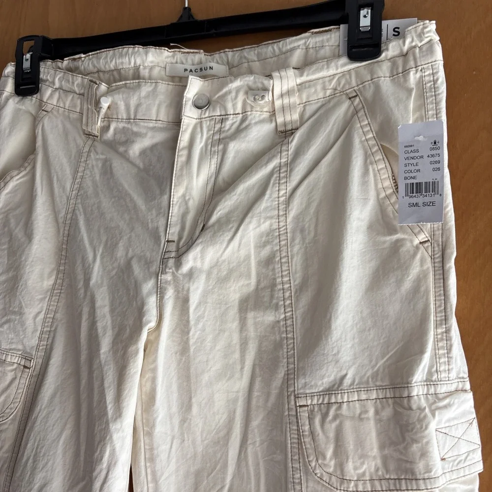 Pac Sun Women's Small Low Rise Bone Puddle Cargo Pants Baggy 90's Skater Y2K New